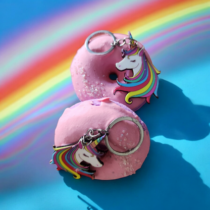 Unicorn Donut Milk Bath Bomb with key ring