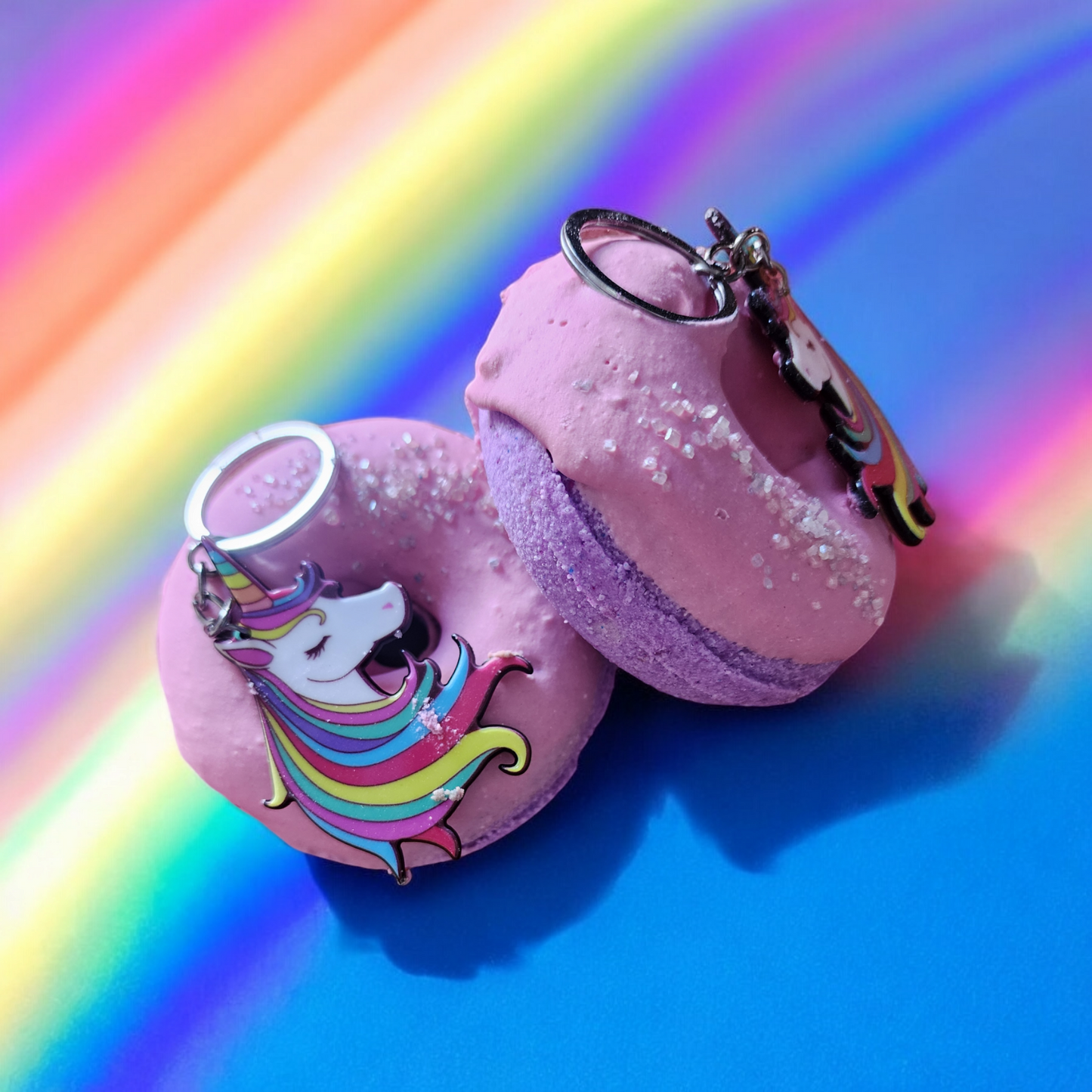 Unicorn Donut Milk Bath Bomb with key ring